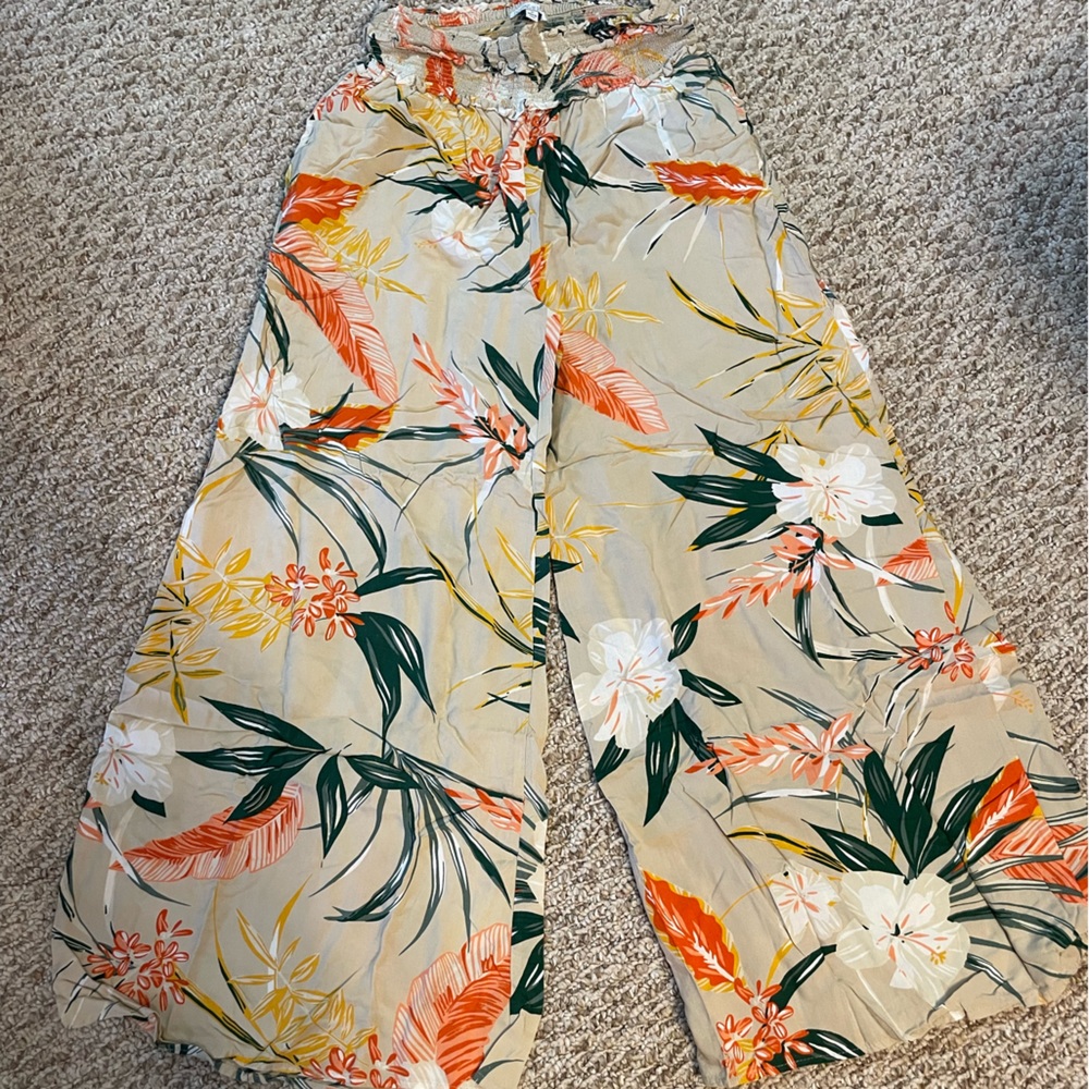 Floral Wide Leg Pants in Orange and Green